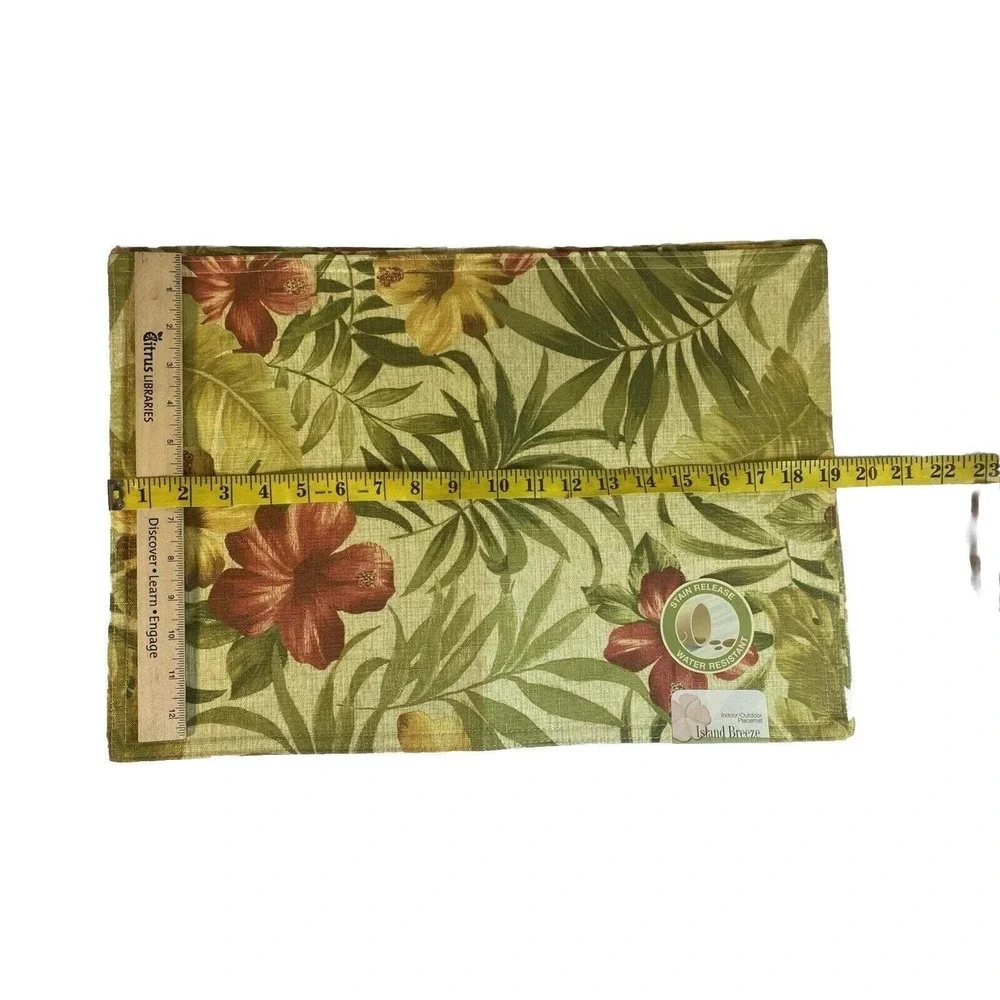 4 Vtg Floral Fauna Placemats Indoor Outdoor Island Breeze Hibiscus Red Green NOS